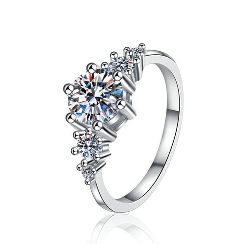 Round Solitaire Flower Accent Moissanite Ring in 925 Sterling Silver