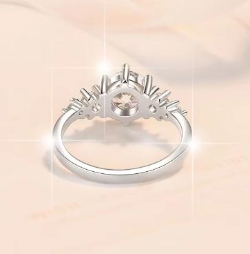 Round Solitaire Flower Accent Moissanite Ring in 925 Sterling Silver