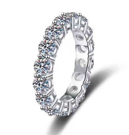 Round Stone Full Eternity Band Moissanite Ring in 925 Sterling Silver
