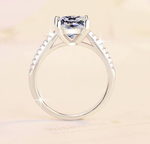 Radiant Prong Set Pavé Moissanite Ring in 925 Sterling Silver