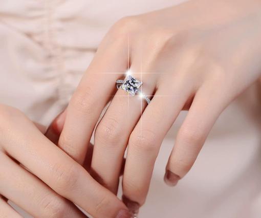 Radiant Prong Set Pavé Moissanite Ring in 925 Sterling Silver