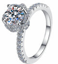 Round Halo Pavé Band Moissanite Ring in 925 Sterling Silver