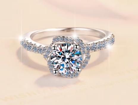 Round Halo Pavé Band Moissanite Ring in 925 Sterling Silver