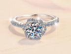Round Halo Pavé Band Moissanite Ring in 925 Sterling Silver