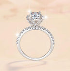 Round Halo Pavé Band Moissanite Ring in 925 Sterling Silver