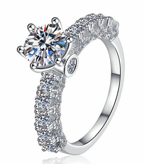 Round Solitaire Petal Side Stone Moissanite Ring in 925 Silver