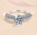 Round Solitaire Petal Side Stone Moissanite Ring in 925 Silver