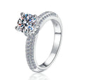 Round Solitaire Wide Pavé Band Moissanite Ring in 925 Sterling Silver