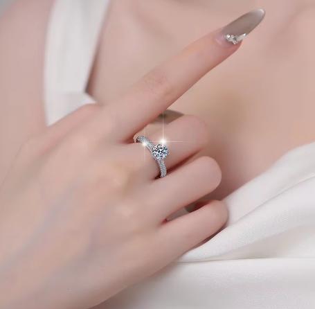 Round Solitaire Wide Pavé Band Moissanite Ring in 925 Sterling Silver