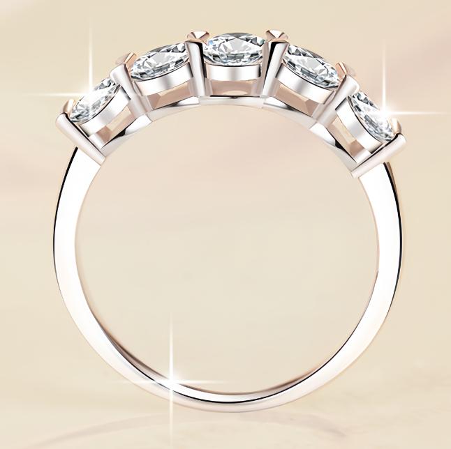 Five Stone Round Band Moissanite Ring in 925 Sterling Silver