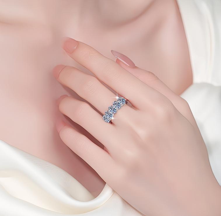 Five Stone Round Band Moissanite Ring in 925 Sterling Silver