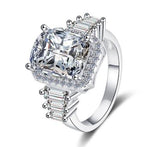 Asscher Cut Baguette Halo Moissanite Ring in 925 Sterling Silver