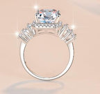 Asscher Cut Baguette Halo Moissanite Ring in 925 Sterling Silver
