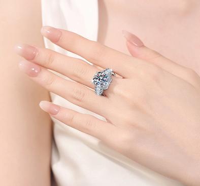 Asscher Cut Baguette Halo Moissanite Ring in 925 Sterling Silver