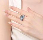 Asscher Cut Baguette Halo Moissanite Ring in 925 Sterling Silver
