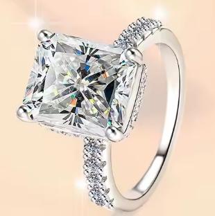 Radiant Cut Cushion Halo Moissanite Ring in 925 Sterling Silver