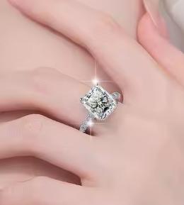 Radiant Cut Cushion Halo Moissanite Ring in 925 Sterling Silver