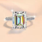 Emerald Cut Cushion Halo Moissanite Ring in 925 Sterling Silver