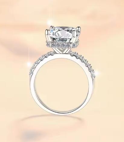 Emerald Cut Cushion Halo Moissanite Ring in 925 Sterling Silver