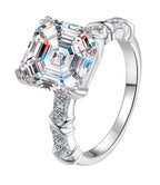 Asscher Cut Tapered Baguette Moissanite Ring in 925 Sterling Silver