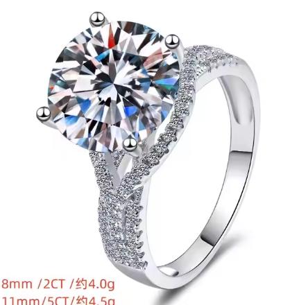 Round Solitaire Tapered Pavé Moissanite Ring in 925 Sterling Silver