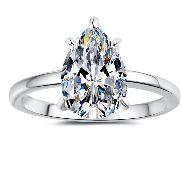 Pear Cut Prong Solitaire Moissanite Ring in 925 Sterling Silver