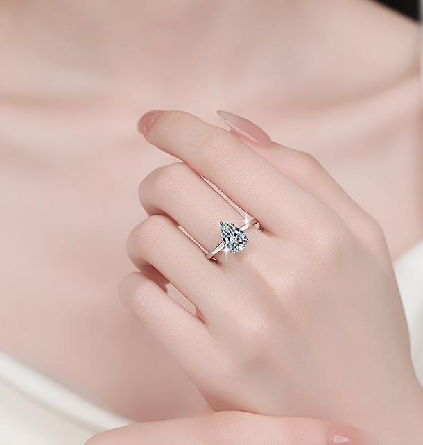 Pear Cut Prong Solitaire Moissanite Ring in 925 Sterling Silver
