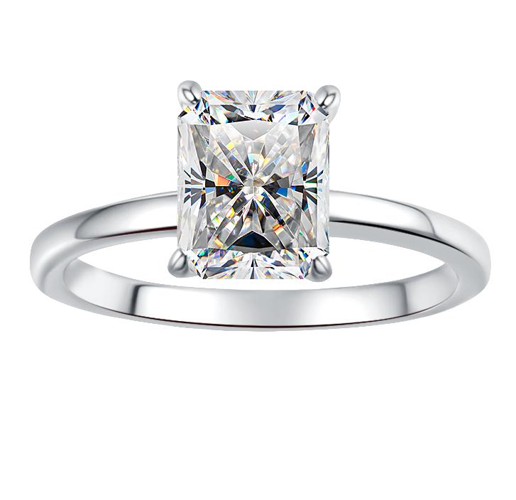 Radiant Cut Classic Solitaire Moissanite Ring in 925 Sterling Silver