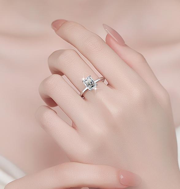 Radiant Cut Classic Solitaire Moissanite Ring in 925 Sterling Silver
