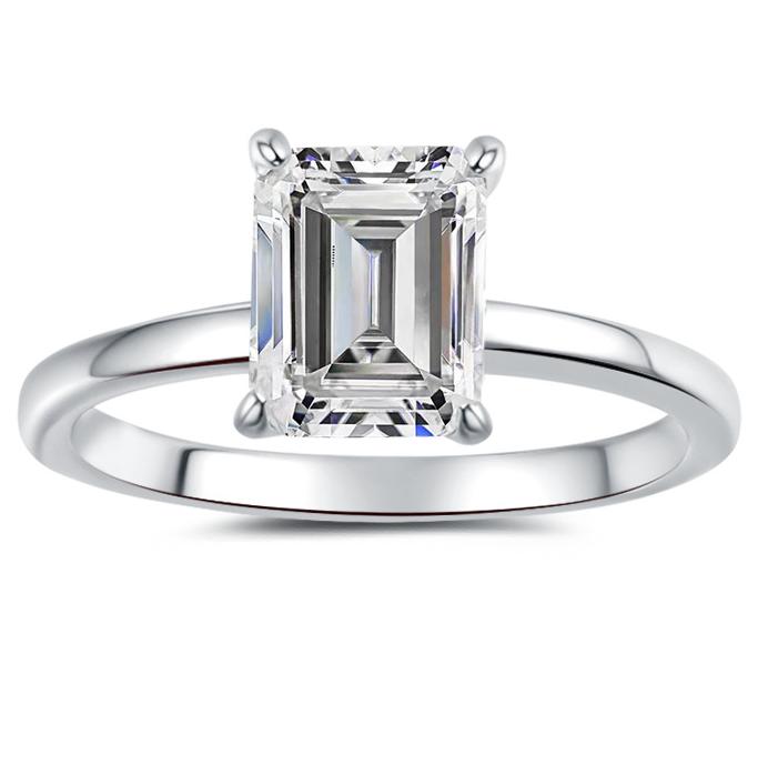 Emerald Cut Classic Solitaire Moissanite Ring in 925 Sterling Silver