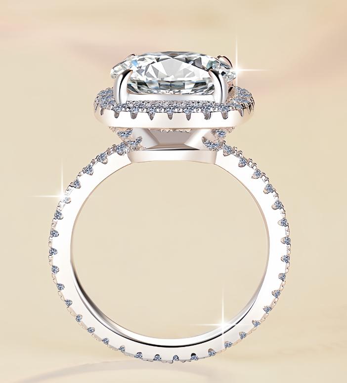 Round Solitaire Double Halo Moissanite Ring in 925 Sterling Silver