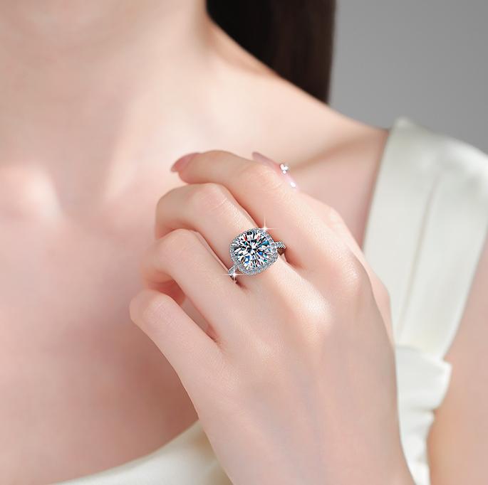 Round Solitaire Double Halo Moissanite Ring in 925 Sterling Silver