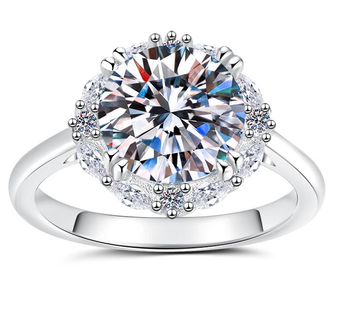 Large Round Double Halo Moissanite Ring in 925 Sterling Silver