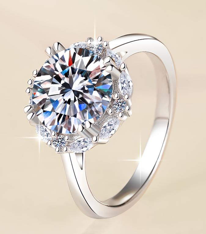 Large Round Double Halo Moissanite Ring in 925 Sterling Silver