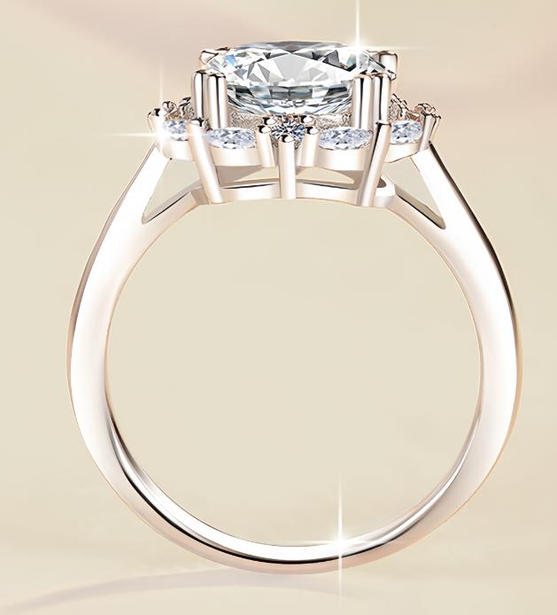 Large Round Double Halo Moissanite Ring in 925 Sterling Silver