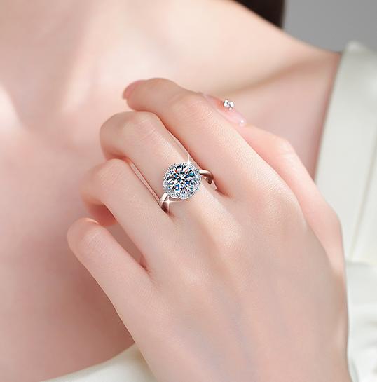 Large Round Double Halo Moissanite Ring in 925 Sterling Silver