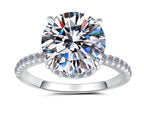 Round Solitaire Fine Pavé Moissanite Ring in 925 Sterling Silver
