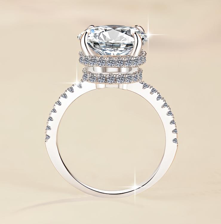 Round Solitaire Fine Pavé Moissanite Ring in 925 Sterling Silver