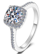 Round Stone Square Halo Moissanite Ring in 925 Sterling Silver