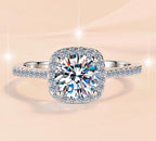Round Stone Square Halo Moissanite Ring in 925 Sterling Silver