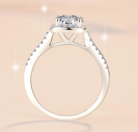 Round Stone Square Halo Moissanite Ring in 925 Sterling Silver