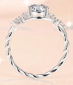 Round Solitaire Leaf Accent Moissanite Ring in 925 Sterling Silver