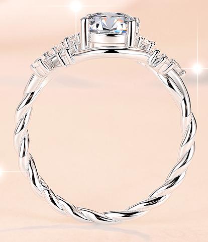 Round Solitaire Leaf Accent Moissanite Ring in 925 Sterling Silver