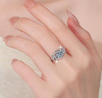 Round Solitaire Leaf Accent Moissanite Ring in 925 Sterling Silver