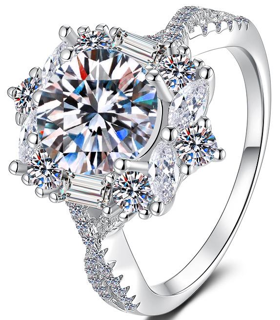Cushion Cluster Halo Moissanite Ring in 925 Sterling Silver