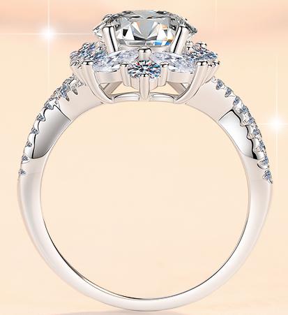Cushion Cluster Halo Moissanite Ring in 925 Sterling Silver
