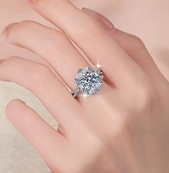 Cushion Cluster Halo Moissanite Ring in 925 Sterling Silver