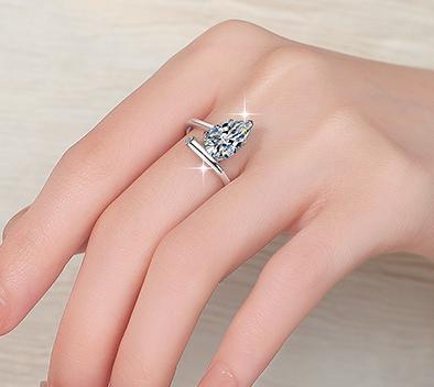 Pear Cut Open Band Moissanite Ring in 925 Sterling Silver