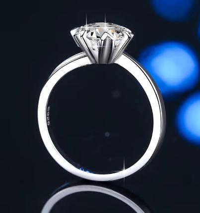 Round Classic Solitaire Moissanite Ring in 925 Sterling Silver