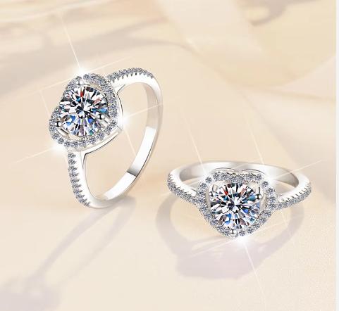 Pear Cut Halo Moissanite Ring in 925 Sterling Silver